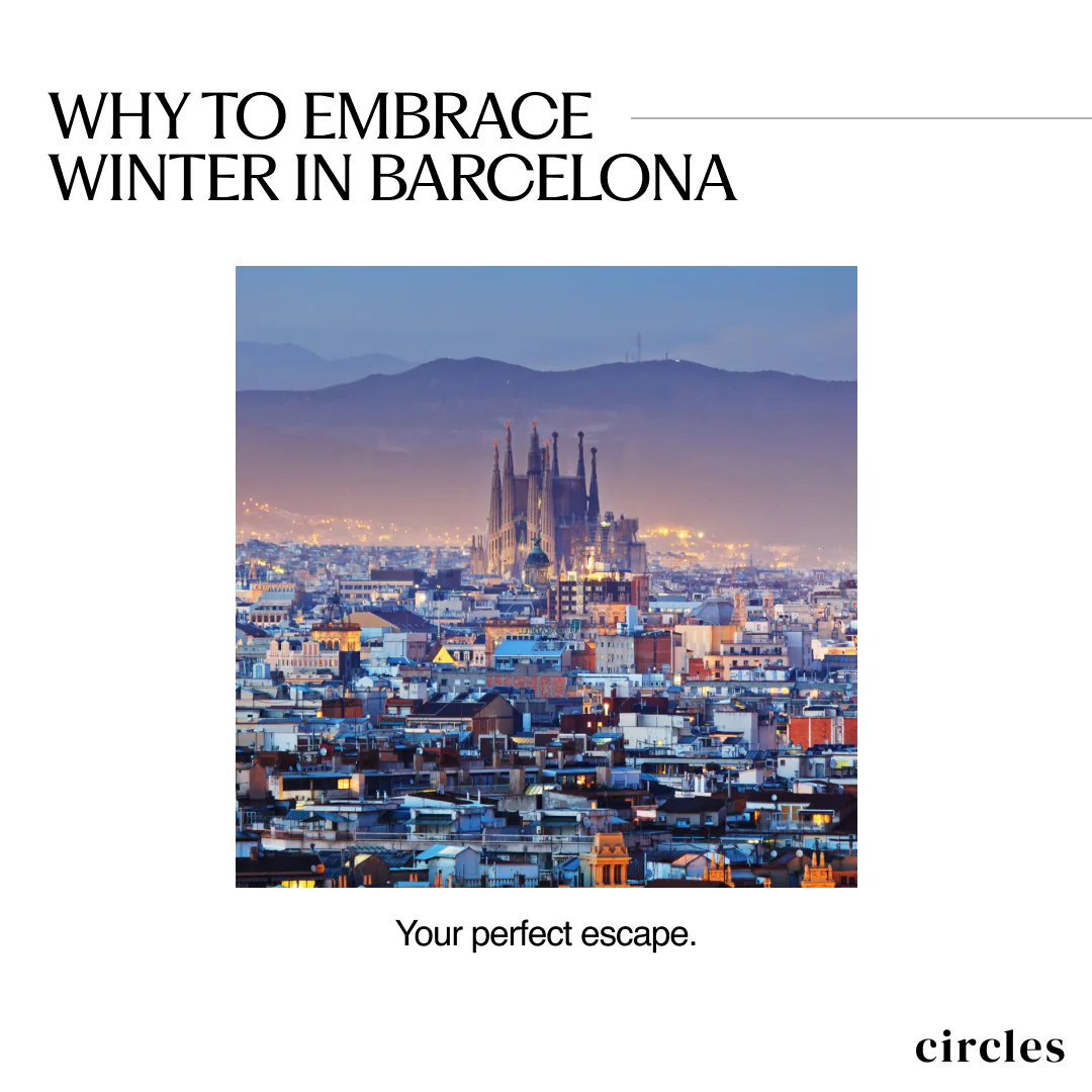 Cover slide: Why to embrace winter in Barcelona, with a view over the city and Sagrada Família.