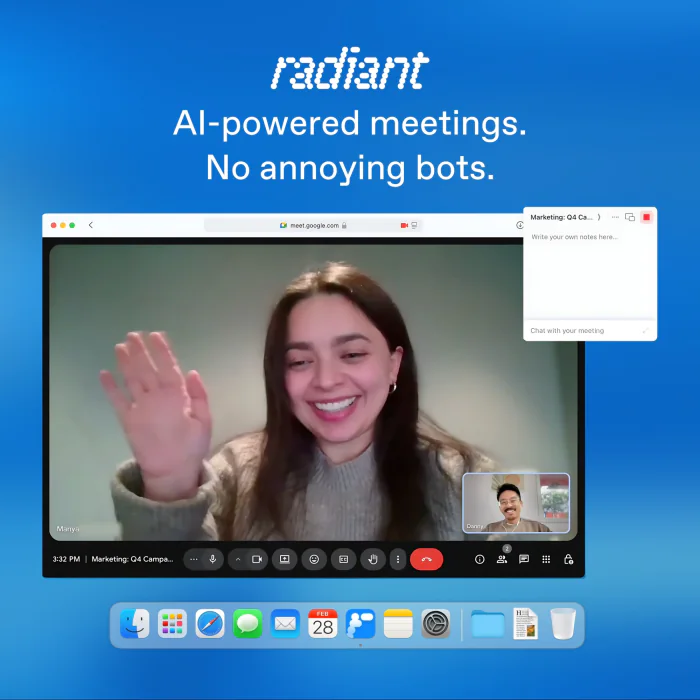 Square Google ad: AI-powered meetings without bots, showing two people on a video call.