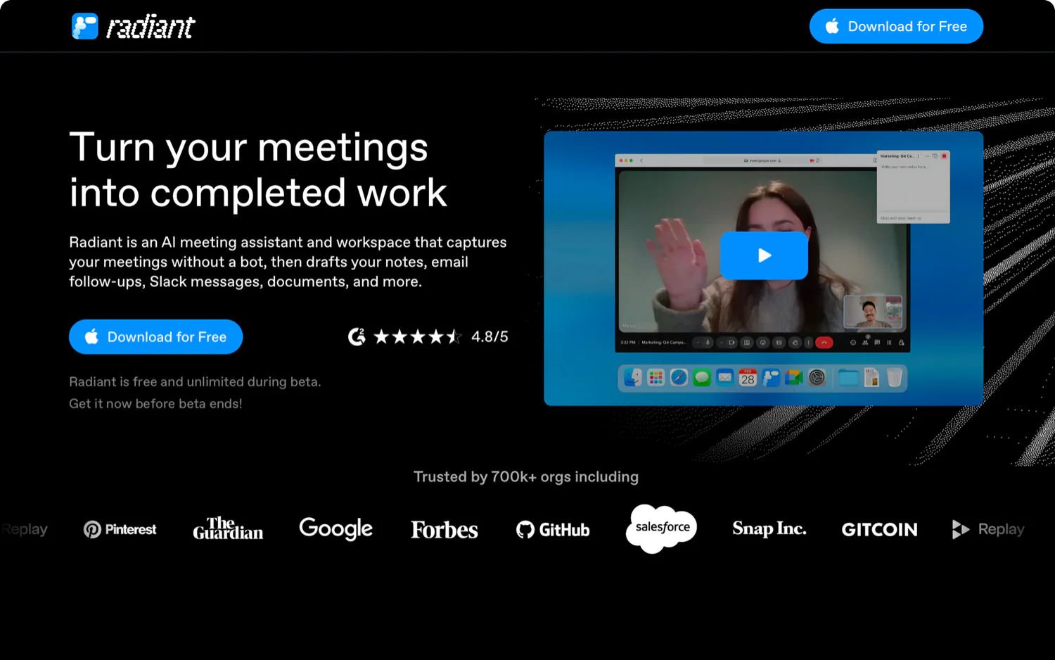 Radiant homepage