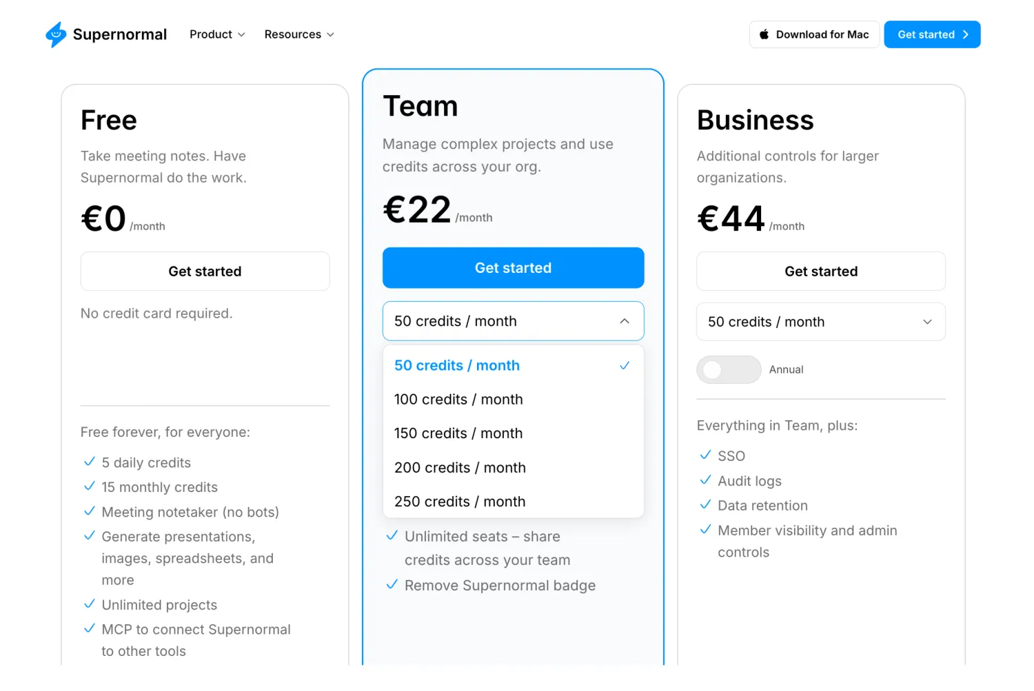 Supernormal pricing page